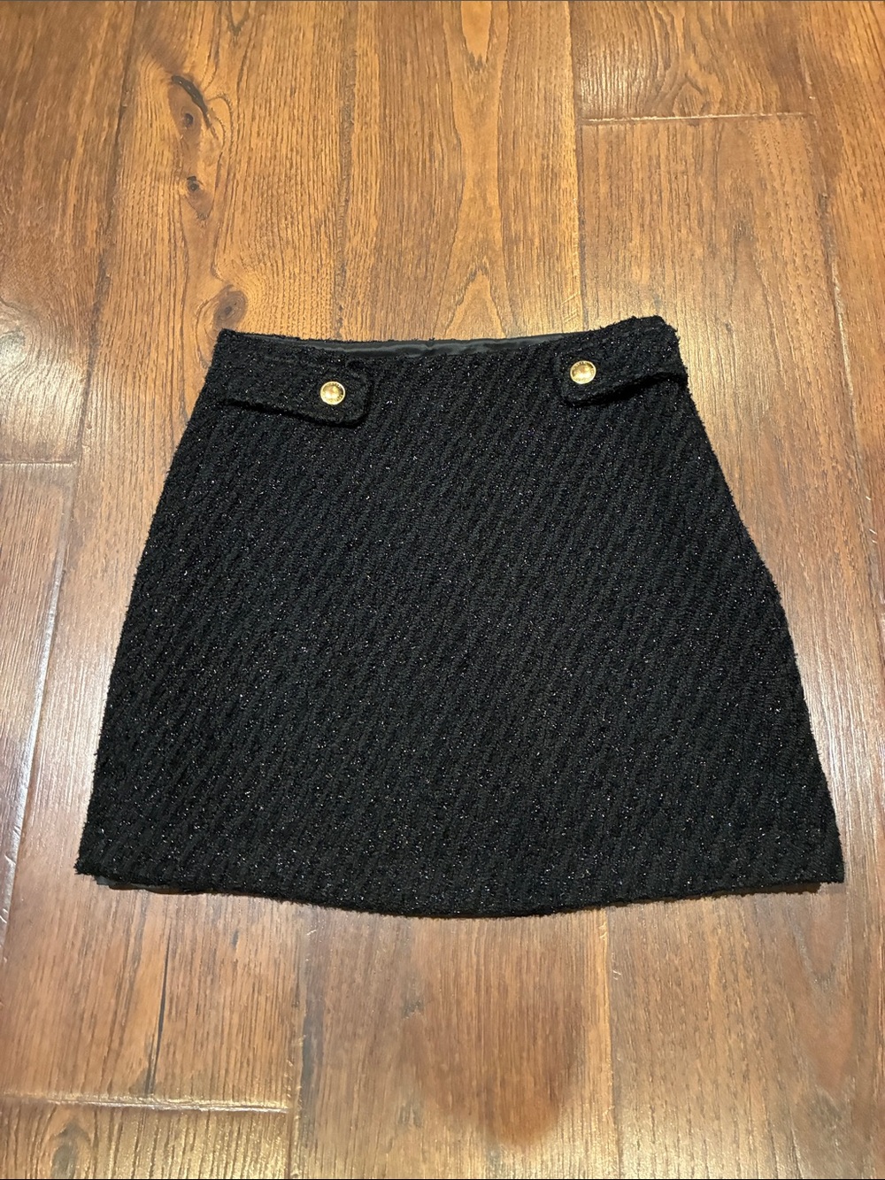 Michael Kors Black Textured Mini Skirt with Gold Buttons
